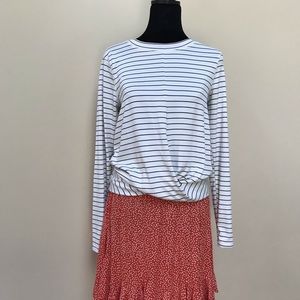 Old Navy Athletic size small. Cream and dark blue stripes. Small stain on sleeve